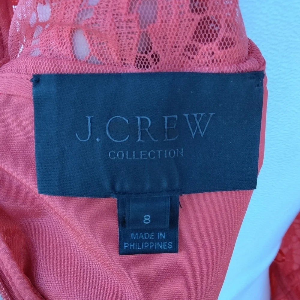 J. Crew Collection Poppy Coral Color Lace Sheath Dress Knee Length Size 8